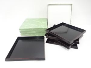 川瀬表完造　漆塗　四方盆　5客揃